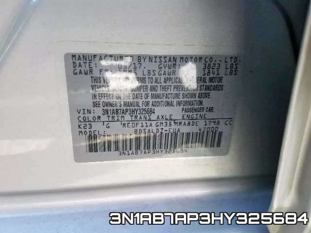 3N1AB7AP3HY325684 фото 2
