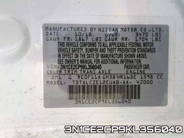 3N1CE2CP9KL356040 фото 2