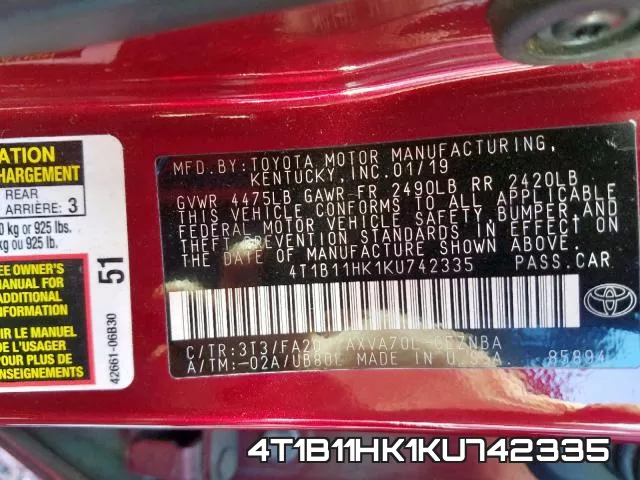 4T1B11HK1KU742335 фото 2
