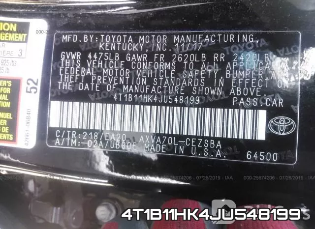 4T1B11HK4JU548199 фото 10