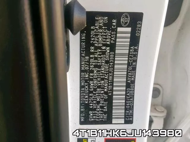 4T1B11HK6JU143980 фото 2