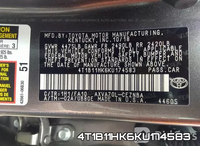 4T1B11HK6KU174583 фото 10