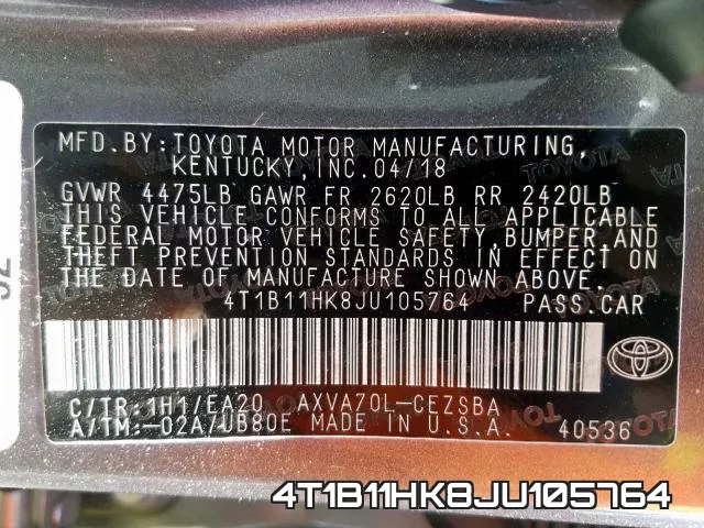 4T1B11HK8JU105764 фото 2