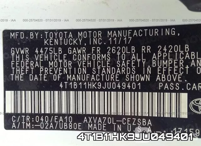 4T1B11HK9JU049401 фото 10