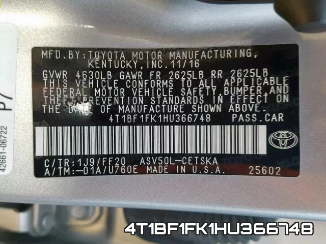 4T1BF1FK1HU366748 фото 2
