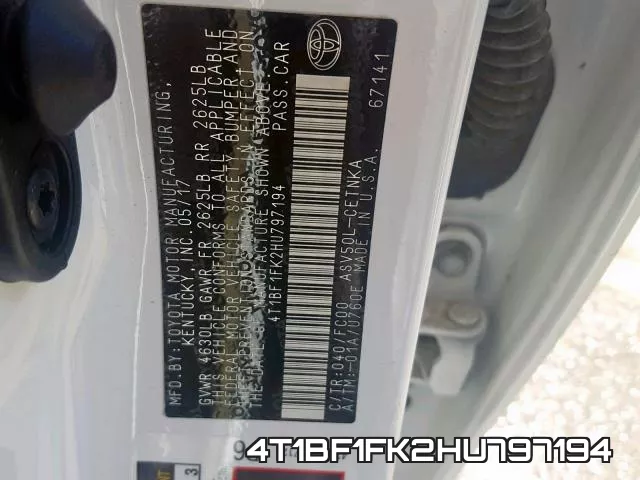 4T1BF1FK2HU797194 фото 2