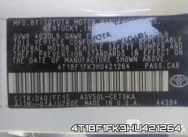 4T1BF1FK3HU421264 фото 9