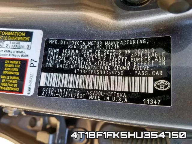 4T1BF1FK5HU354750 фото 2