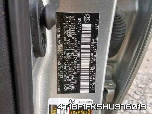 4T1BF1FK5HU376019 фото 2
