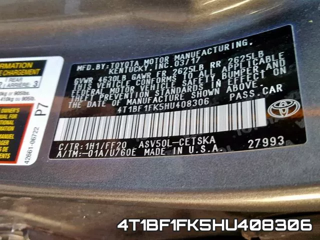 4T1BF1FK5HU408306 фото 2