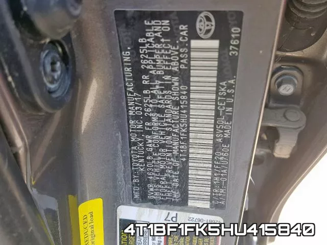 4T1BF1FK5HU415840 фото 2