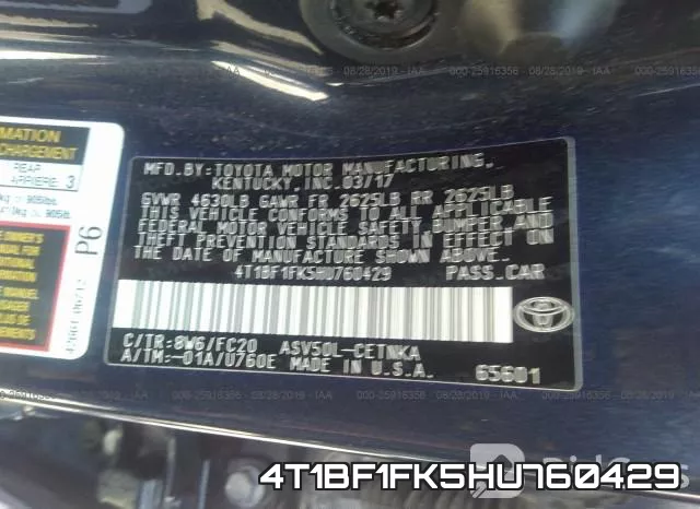 4T1BF1FK5HU760429 фото 10