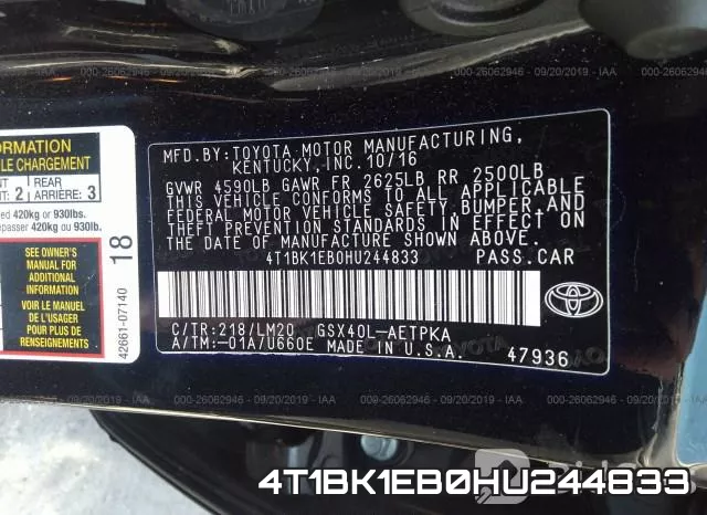 4T1BK1EB0HU244833 фото 10