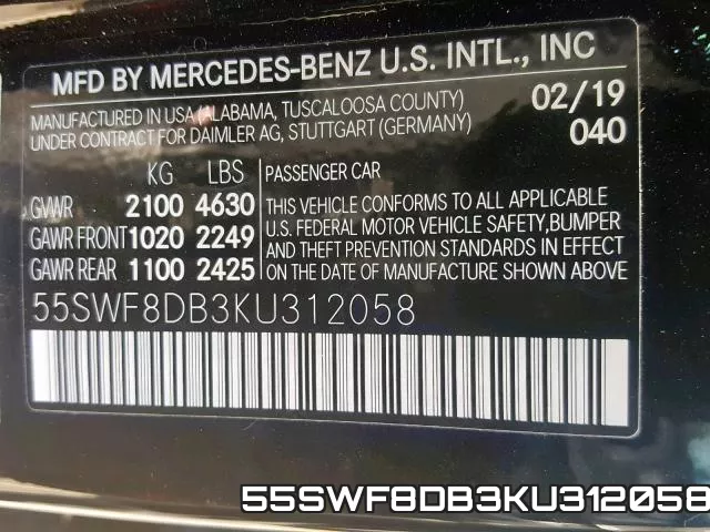 55SWF8DB3KU312058 фото 2