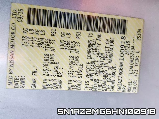5N1AZ2MG6HN100918 фото 2