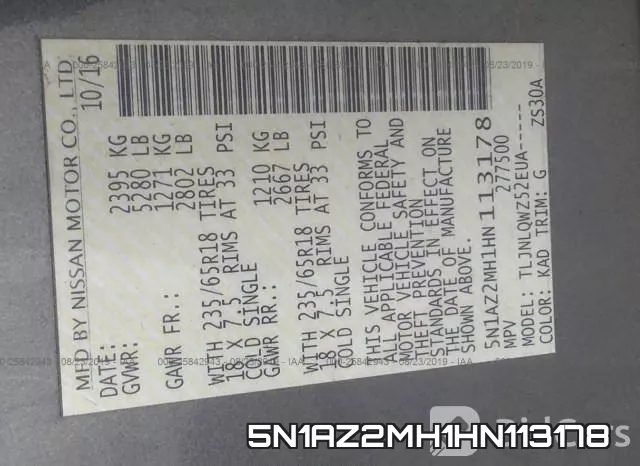5N1AZ2MH1HN113178 фото 10