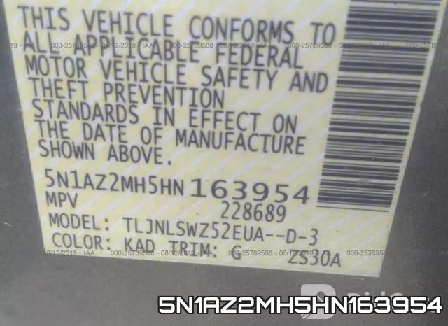 5N1AZ2MH5HN163954 фото 10