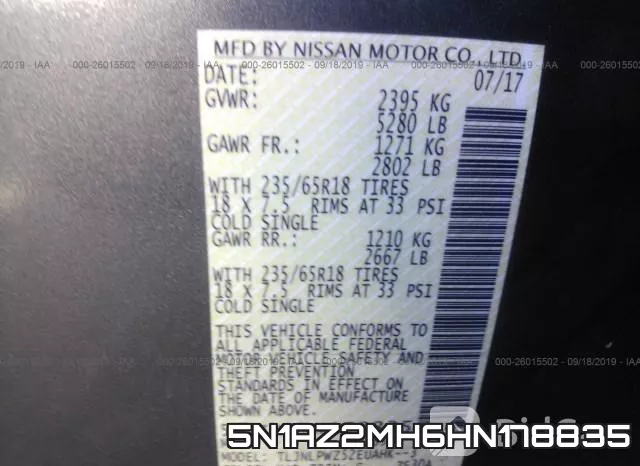 5N1AZ2MH6HN178835 фото 10