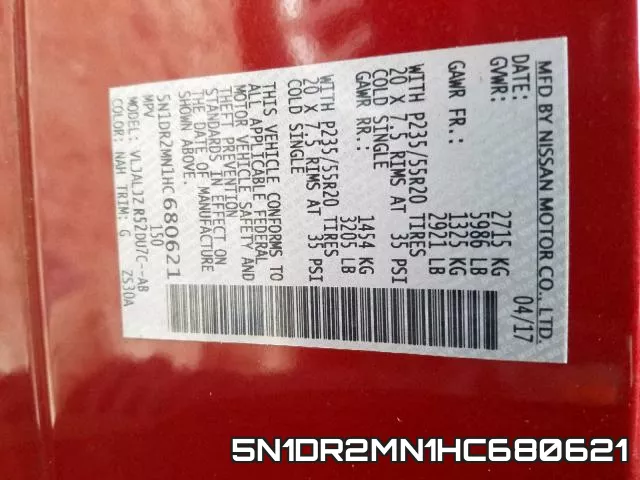5N1DR2MN1HC680621 фото 2