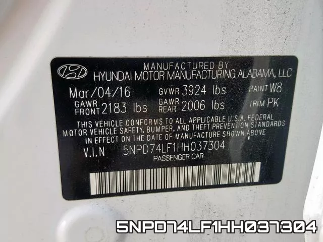 5NPD74LF1HH037304 фото 2