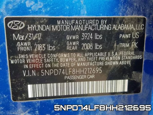 5NPD74LF8HH212695 фото 2