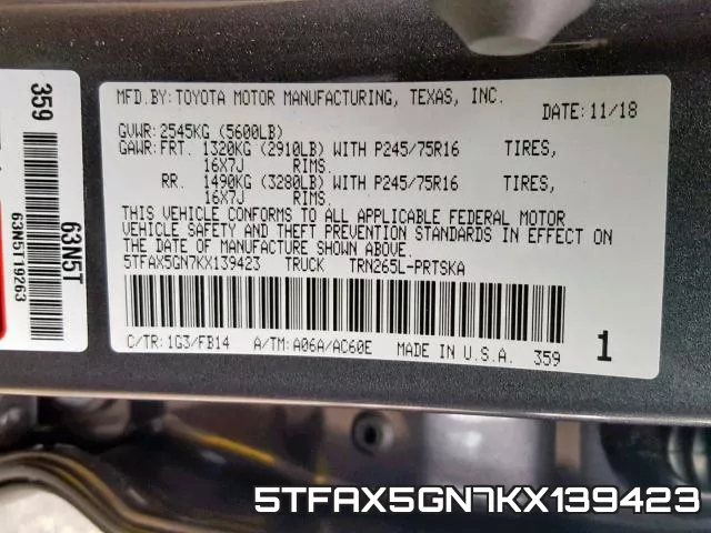 5TFAX5GN7KX139423 фото 2