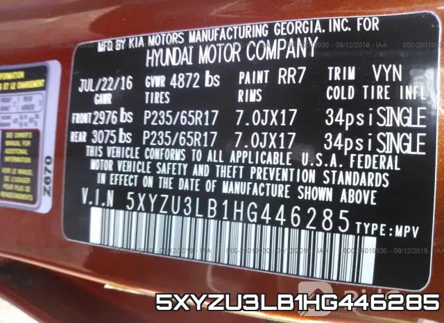 5XYZU3LB1HG446285 фото 10