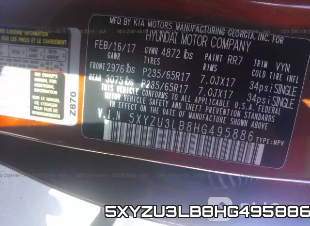 5XYZU3LB8HG495886 фото 10