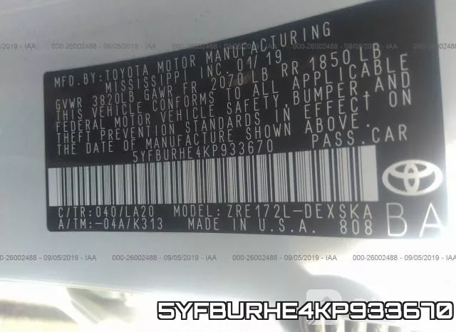 5YFBURHE4KP933670 фото 10