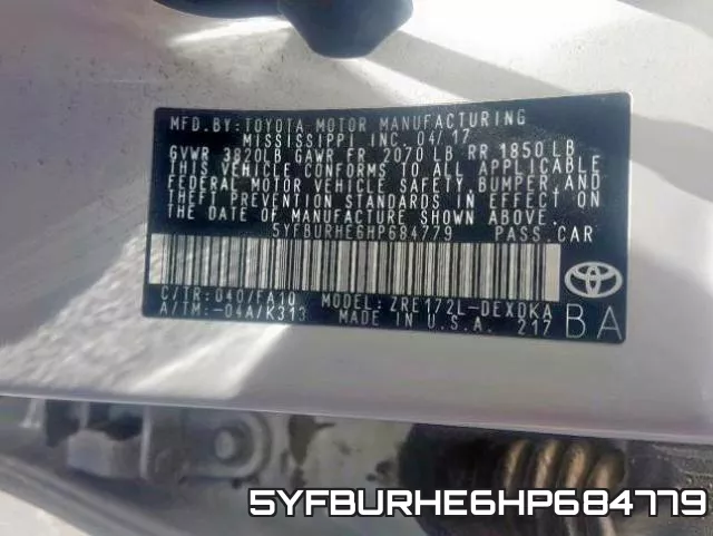 5YFBURHE6HP684779 фото 2
