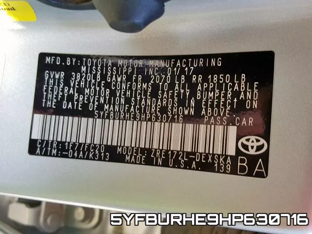 5YFBURHE9HP630716 фото 2