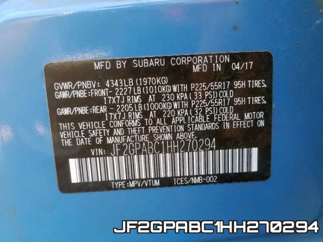 JF2GPABC1HH270294 фото 2