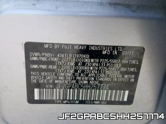 JF2GPABC5HH257774 фото 2