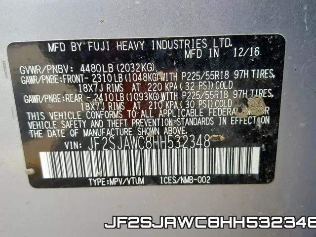 JF2SJAWC8HH532348 фото 2