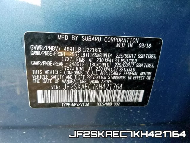 JF2SKAEC7KH421764 фото 2