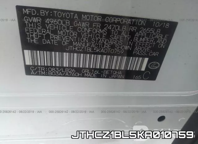 JTHCZ1BL5KA010759 фото 10