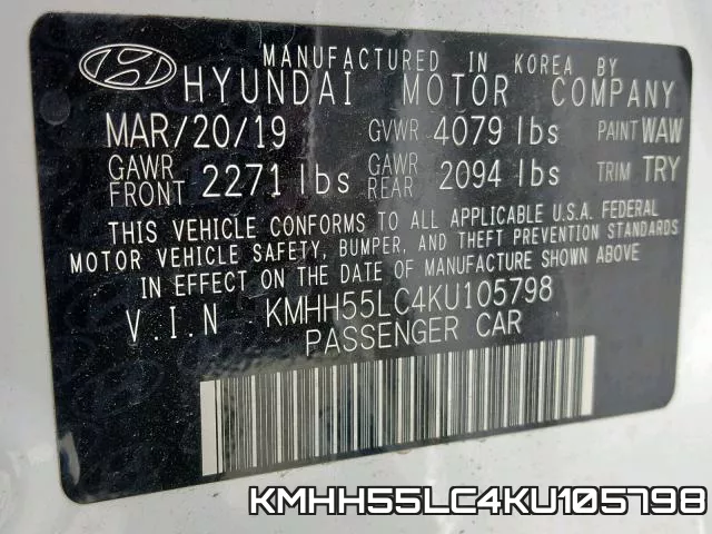 KMHH55LC4KU105798 фото 2