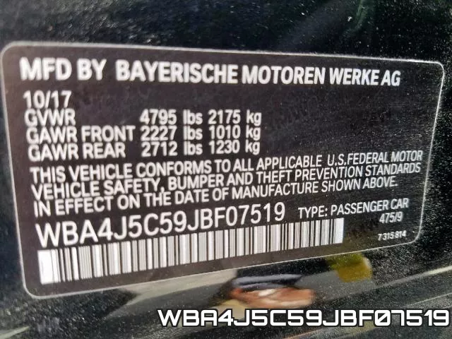 WBA4J5C59JBF07519 фото 2