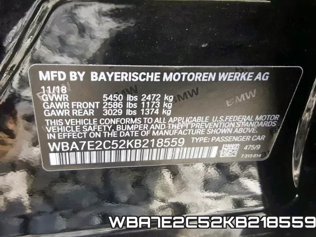 WBA7E2C52KB218559 фото 2