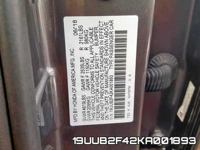 19UUB2F42KA001893 фото 2