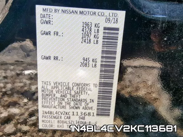 1N4BL4CV2KC113681 фото 2