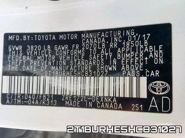 2T1BURHE5HC831027 фото 2