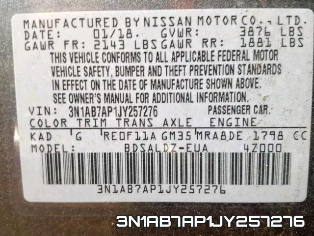 3N1AB7AP1JY257276 фото 2