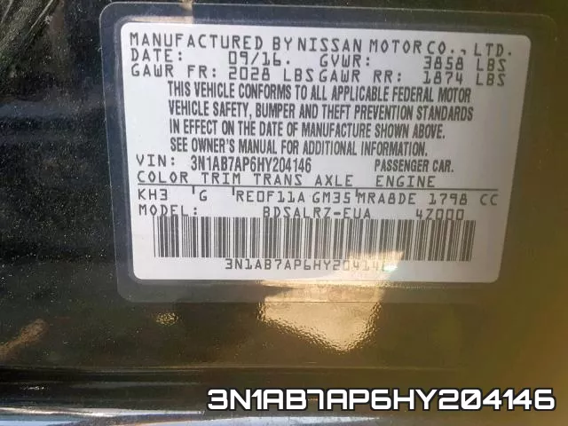 3N1AB7AP6HY204146 фото 2