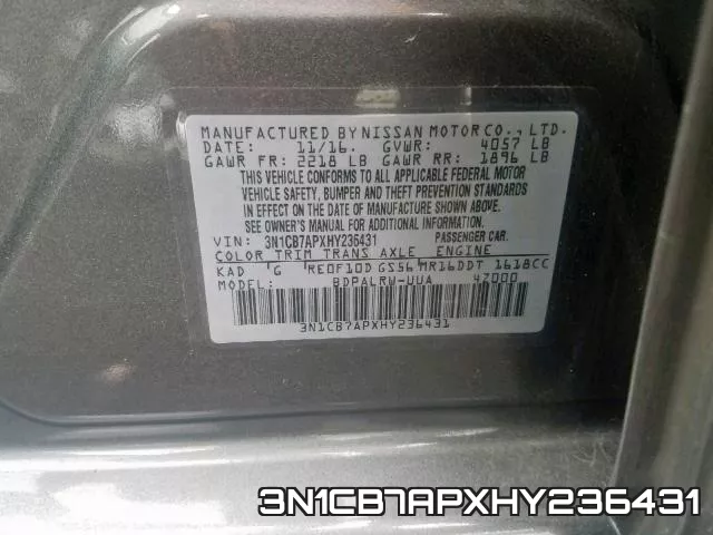 3N1CB7APXHY236431 фото 2