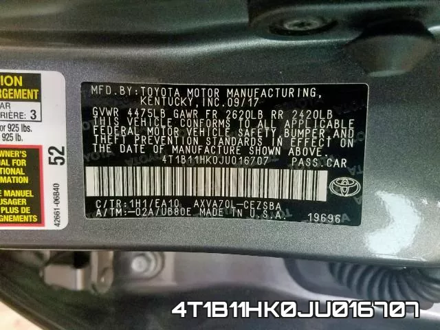 4T1B11HK0JU016707 фото 2