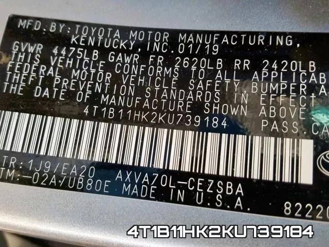 4T1B11HK2KU739184 фото 2