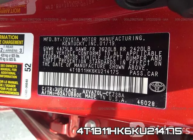 4T1B11HK6KU214175 фото 10
