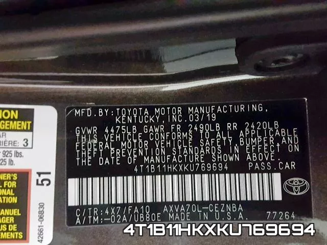 4T1B11HKXKU769694 фото 2