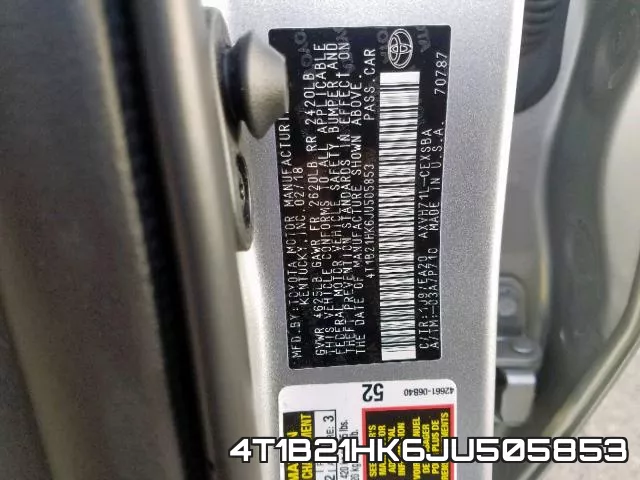 4T1B21HK6JU505853 фото 2